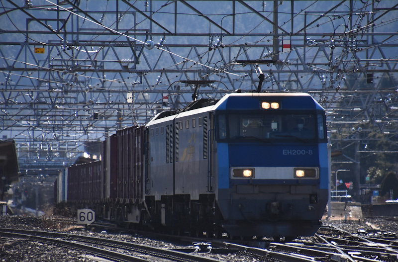 2022年1月21日撮影　東線貨物2083ﾚ　EH200-8号機　塩尻駅3番線通過